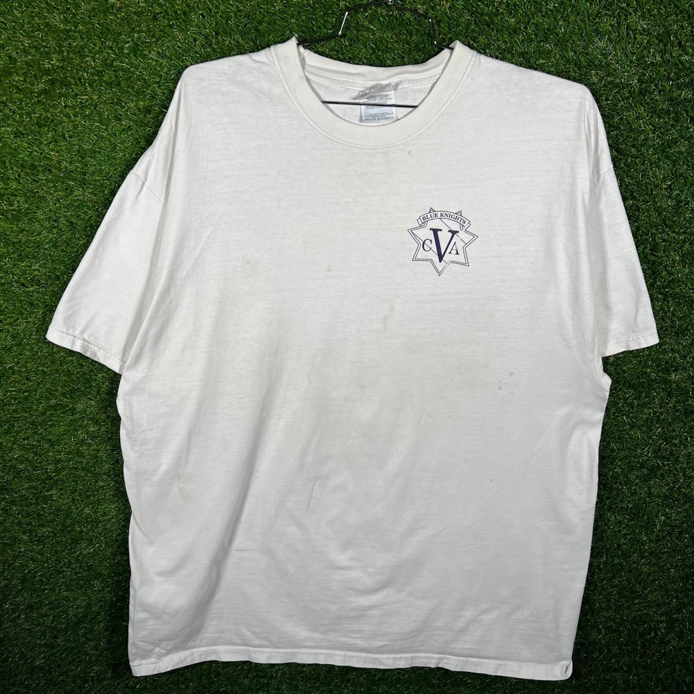 Vintage Hanes Beefy-T‎ Blue Knights Napa CA V Graphic T-Shirt Mens XXL White
